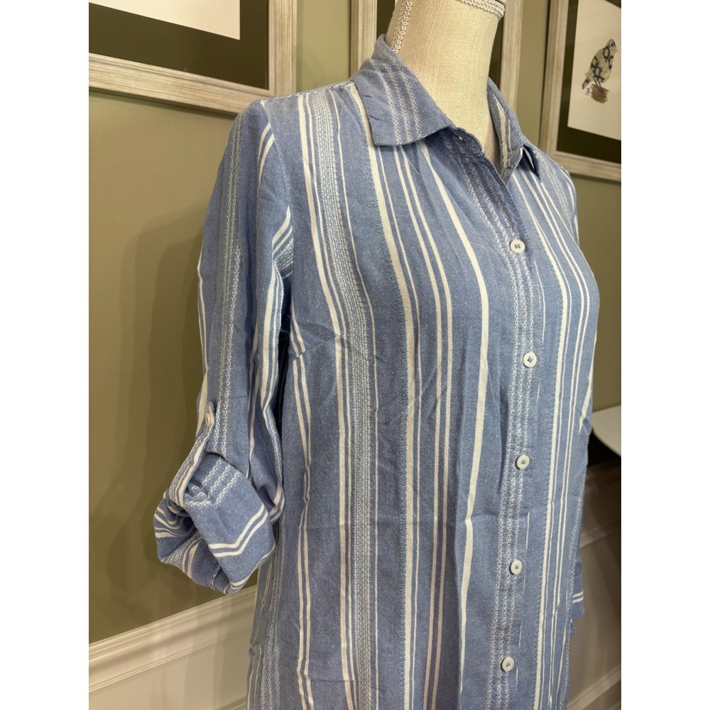 Tommy Bahama Blue White Striped Button Down Midi Shirt Dress Small SS500304 - Picture 7 of 11